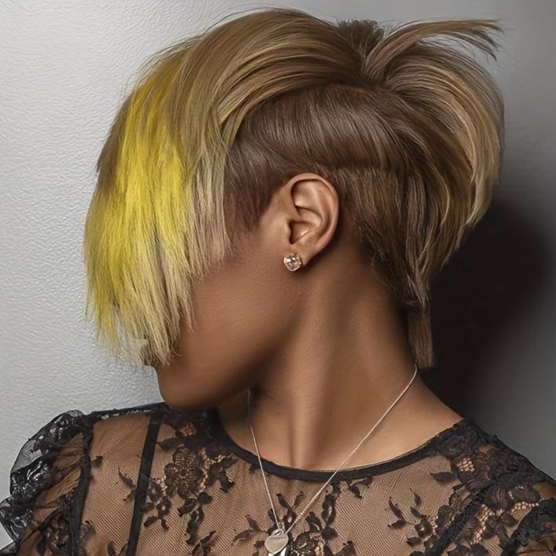Short Pixie Cut Wig with Bangs Lemon Yellow Synthetic Layered Wigs