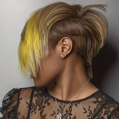Short Pixie Cut Wig with Bangs Lemon Yellow Synthetic Layered Wigs