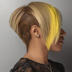 Short Pixie Cut Wig with Bangs Lemon Yellow Synthetic Layered Wigs