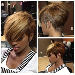 Short Pixie Cut Wig with Bangs Lemon Yellow Synthetic Layered Wigs