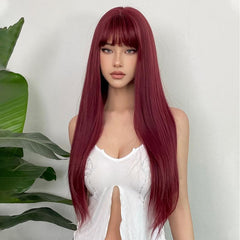 Wine Red 66cm Long Straight Synthetic Wig for Women Girls
