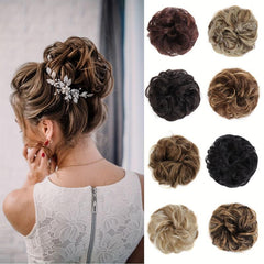 Messy Hair Bun Scrunchies Extension Curly Wavy Chignon Updo Hairpiece