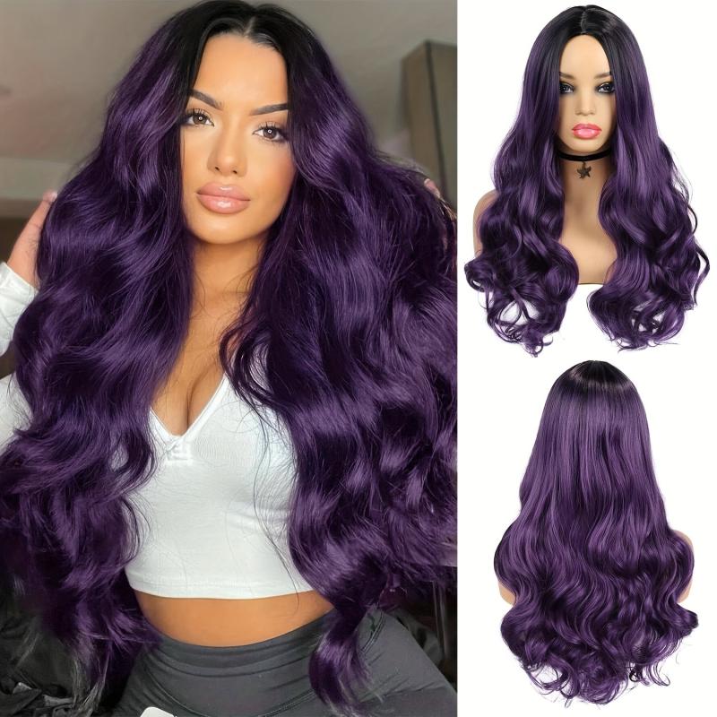 Long Purple Ombre Wavy Wig