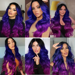 Long Purple Ombre Wavy Wig