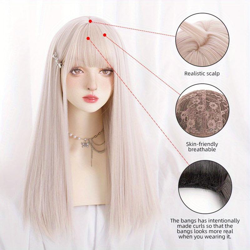 55 88 Cm Blonde Long Straight Hair Wigs With Bangs For Women