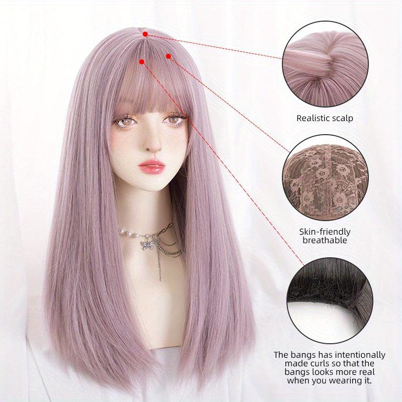 55 88 Cm Blonde Long Straight Hair Wigs With Bangs For Women