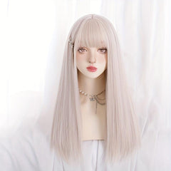 55 88 Cm Blonde Long Straight Hair Wigs With Bangs For Women