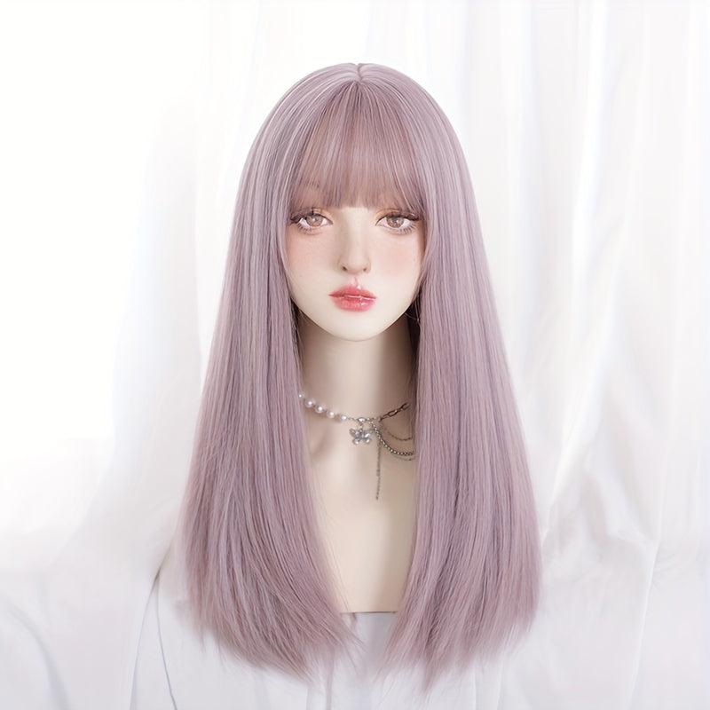 55 88 Cm Blonde Long Straight Hair Wigs With Bangs For Women