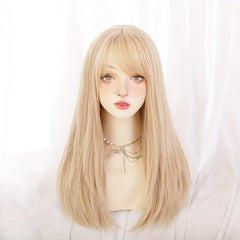 55 88 Cm Blonde Long Straight Hair Wigs With Bangs For Women