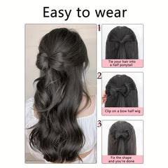 Bowknot Ponytail Medium Long Curly Wavy Ponytail Extensions Brown