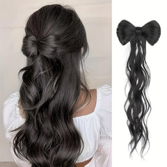 Bowknot Ponytail Medium Long Curly Wavy Ponytail Extensions Brown
