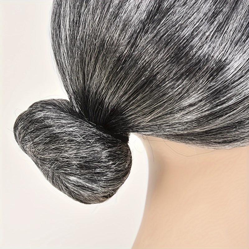 Grey Grandma Costume Wig with Hair Bun for Halloween Cosplay