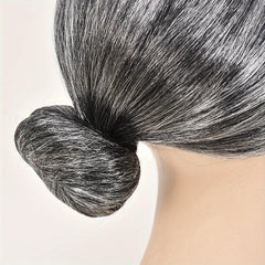 Grey Grandma Costume Wig with Hair Bun for Halloween Cosplay