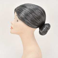 Grey Grandma Costume Wig with Hair Bun for Halloween Cosplay