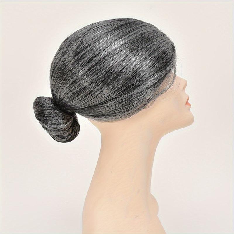 Grey Grandma Costume Wig with Hair Bun for Halloween Cosplay