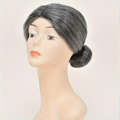 Grey Grandma Costume Wig with Hair Bun for Halloween Cosplay