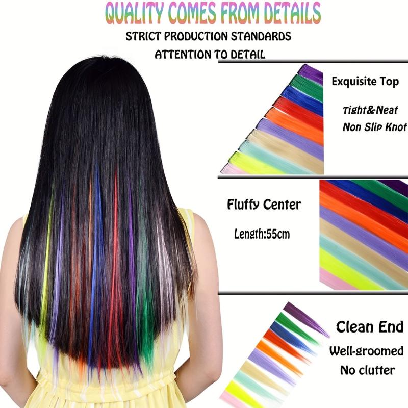 Colorful Long Straight Hair Extensions for Y2K Party