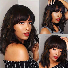 Purple Curly Wavy Wig With Bangs Natural Bob Wigs