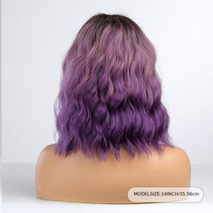 Purple Curly Wavy Wig With Bangs Natural Bob Wigs