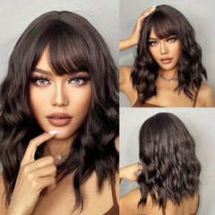 Purple Curly Wavy Wig With Bangs Natural Bob Wigs