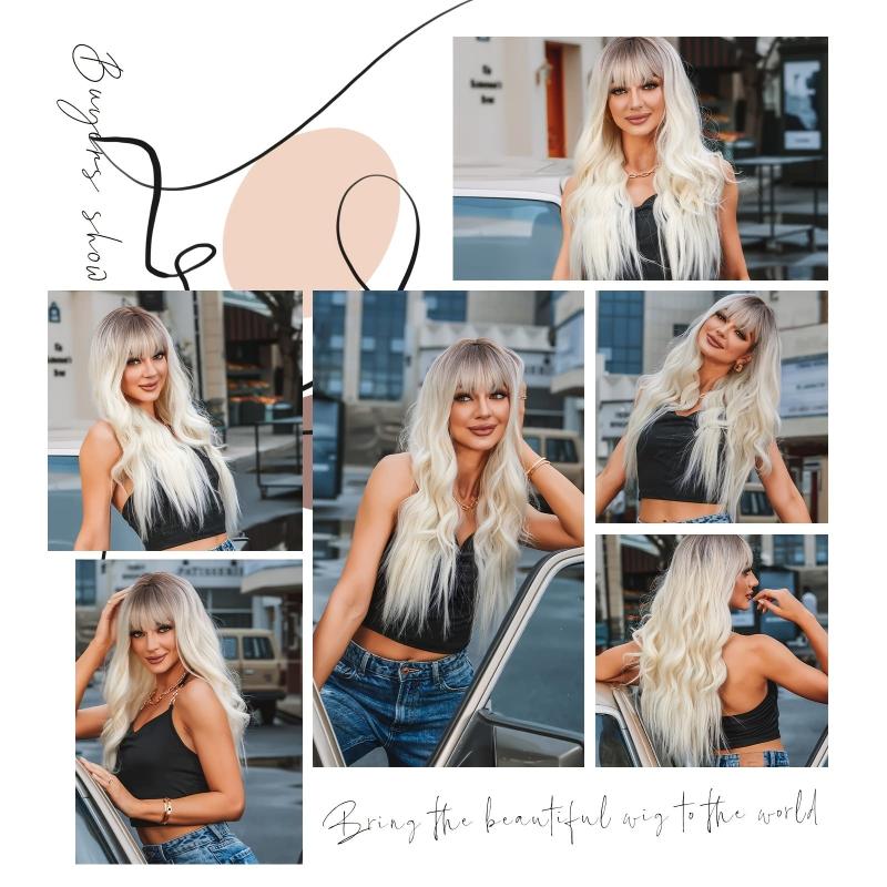 Blonde Ombre Wavy Wig with Dark Roots