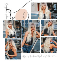 Blonde Ombre Wavy Wig with Dark Roots