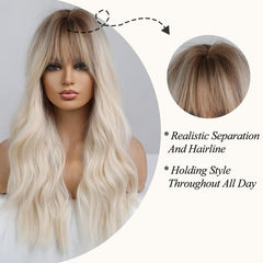 Blonde Ombre Wavy Wig with Dark Roots