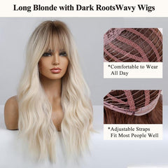 Blonde Ombre Wavy Wig with Dark Roots