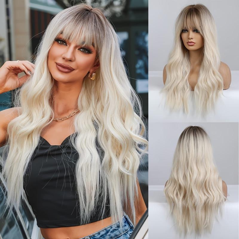 Blonde Ombre Wavy Wig with Dark Roots