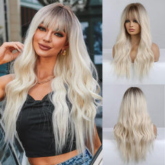 Blonde Ombre Wavy Wig with Dark Roots