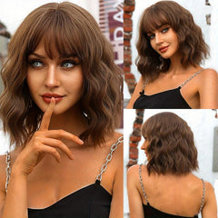Long Curly Wavy Wigs With Bangs Female Synthetic Hair Replacement Wigs
