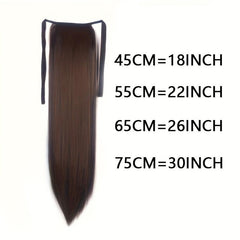 Long Straight Ponytail Extensions With Ribbon Ties