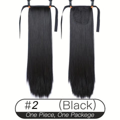 Long Straight Ponytail Extensions With Ribbon Ties