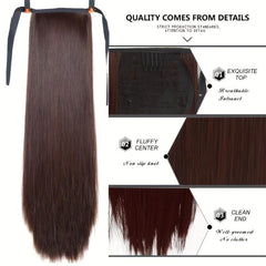 Long Straight Ponytail Extensions With Ribbon Ties