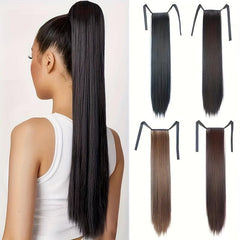 Long Straight Ponytail Extensions With Ribbon Ties