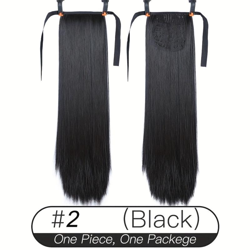 Long Straight Ponytail Extensions With Ribbon Ties