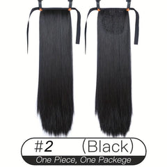 Long Straight Ponytail Extensions With Ribbon Ties