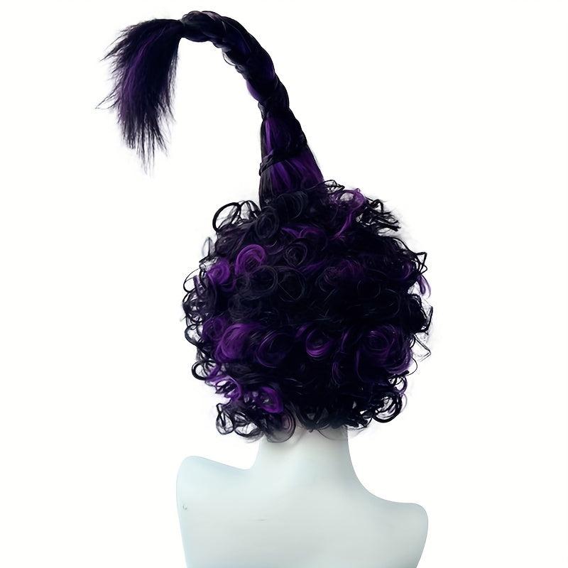 Purple Curly Short Wig With Bangs Top Pigtail Synthetic Wig Anime Cosplay
