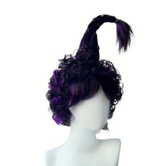 Purple Curly Short Wig With Bangs Top Pigtail Synthetic Wig Anime Cosplay