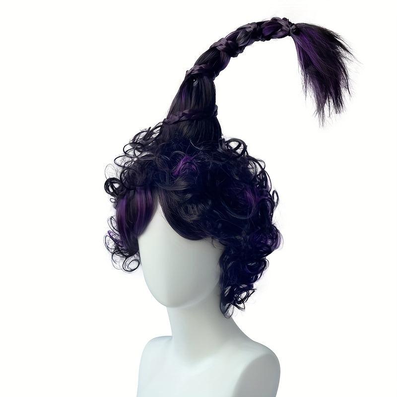 Purple Curly Short Wig With Bangs Top Pigtail Synthetic Wig Anime Cosplay