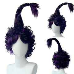 Purple Curly Short Wig With Bangs Top Pigtail Synthetic Wig Anime Cosplay