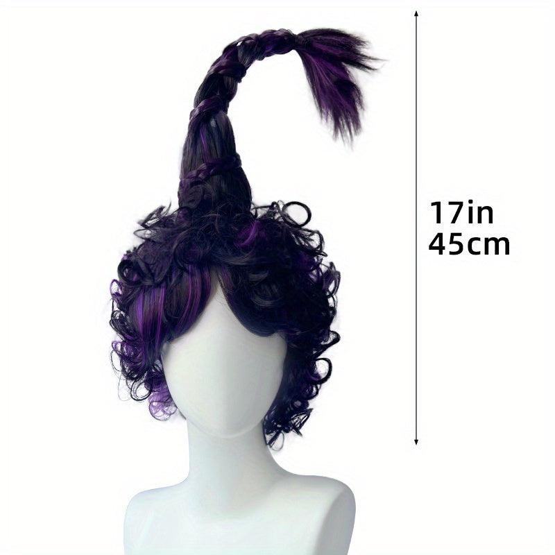 Purple Curly Short Wig With Bangs Top Pigtail Synthetic Wig Anime Cosplay