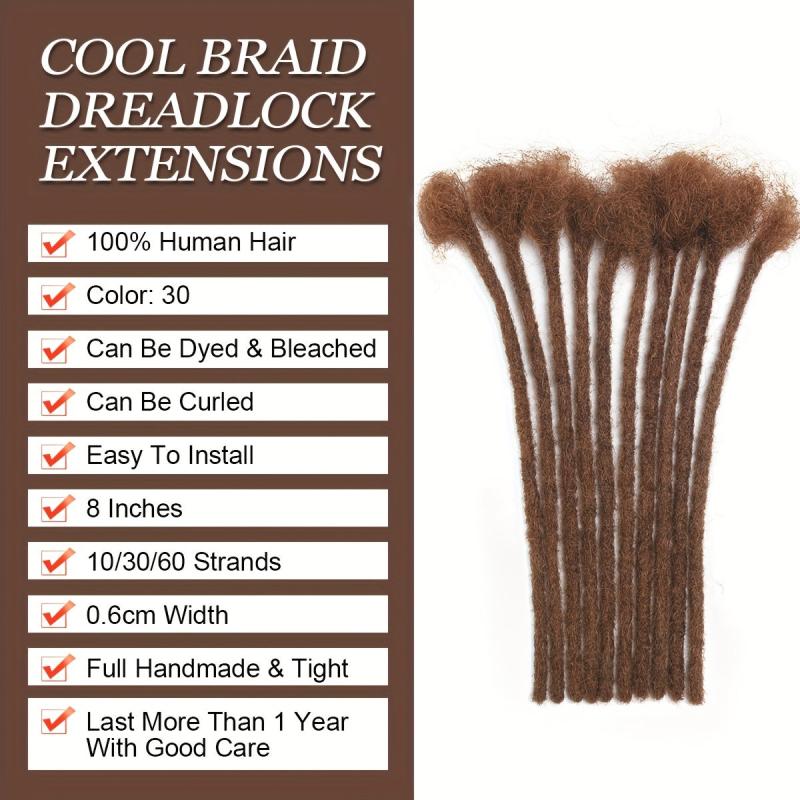 8 Inch Human Hair Dreadlock Extensions 10 Strands 100% Real Loc Extensions