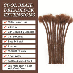 8 Inch Human Hair Dreadlock Extensions 10 Strands 100% Real Loc Extensions
