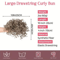 Messy Curly Bun Extension Synthetic Hair Piece with Drawstring Clip