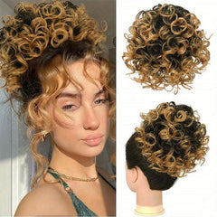 Messy Curly Bun Extension Synthetic Hair Piece with Drawstring Clip
