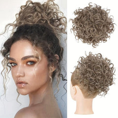 Messy Curly Bun Extension Synthetic Hair Piece with Drawstring Clip