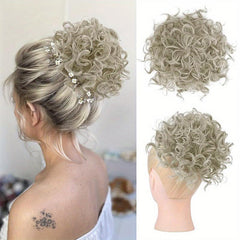 Messy Curly Bun Extension Synthetic Hair Piece with Drawstring Clip