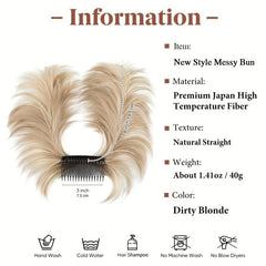 Adjustable Clip In Messy Bun Hair Piece Short Straight Hair Bun 1B
