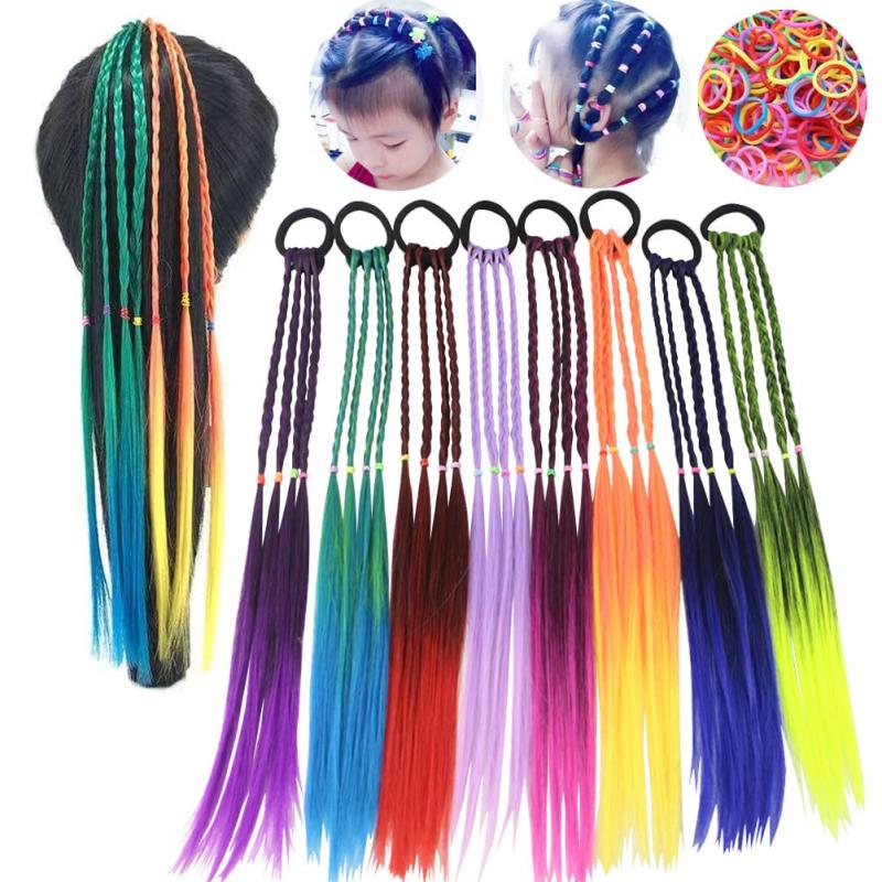 12 Rainbow Braids Hair Extensions Ponytail Accessories